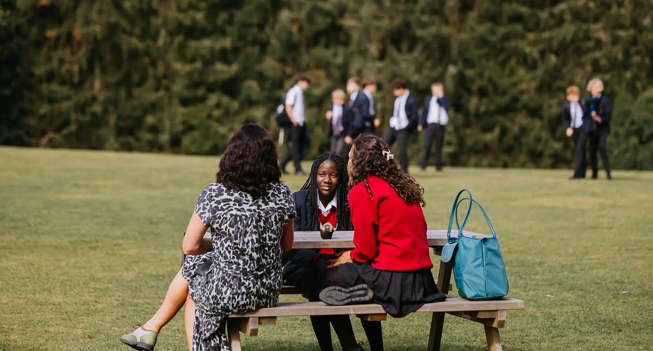 Radnor students sitting at a picnic table